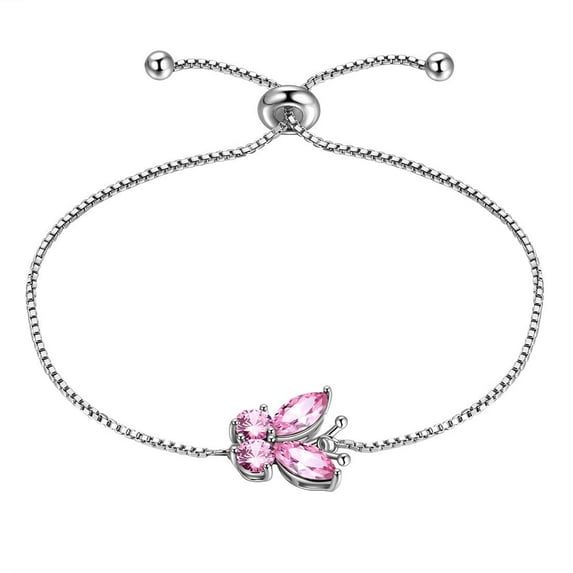 October Birthstone Bracelets Pink Butterfly Bracelet Tourmaline Crystal 925 Sterling Silver Jewelry Women Birthday Mother's Day Gifts