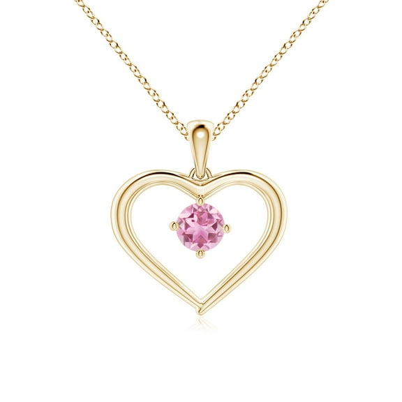 Angara Necklace - Natural Pink Tourmaline Heart Pendant Necklace in 14K Yellow Gold for Women (Size-4mm) | October Birthstone Jewelry, Birthday, Anniversary, Christmas, Jewelry Gift for Women