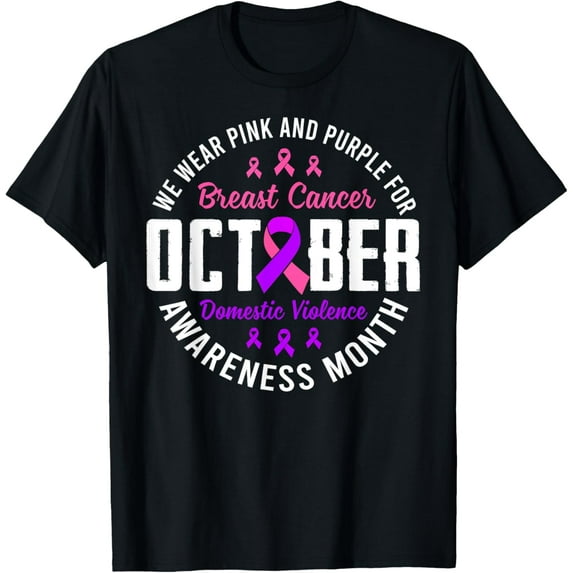 October Breast Cancer And Domestic Violence Awareness Month T-ShirtPure cotton short-sleeved shirts for both men and women