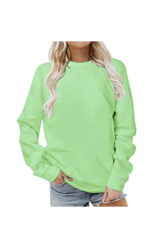 Womens Crewneck Sweatshirts Solid Color Long Sleeve Tunic Tops Soft Comfy Pullover Loose Fit Casual Fall Winter Sweatshirt Green XL