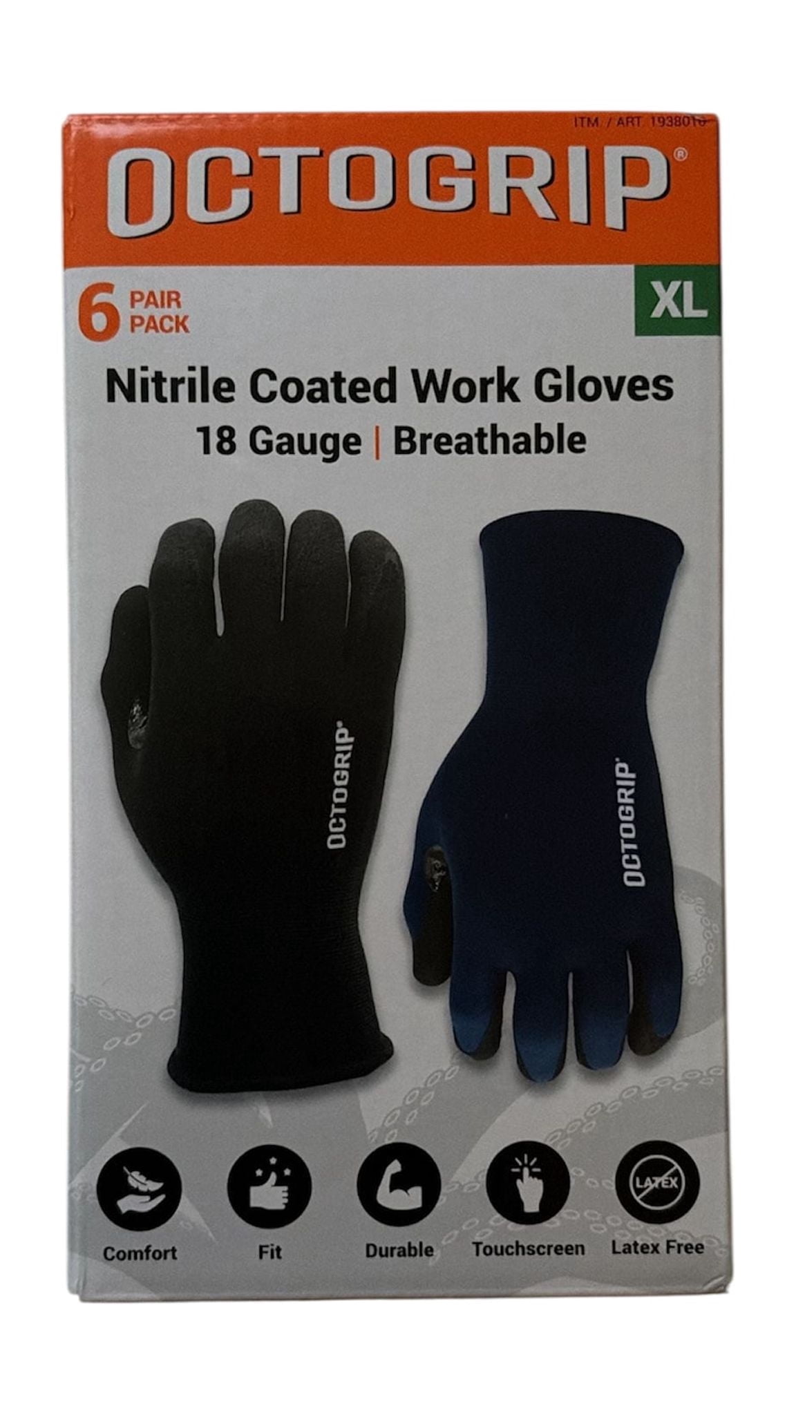 Octogrip Nitrile Coated Work Gloves, 6 Pairs, X-Large