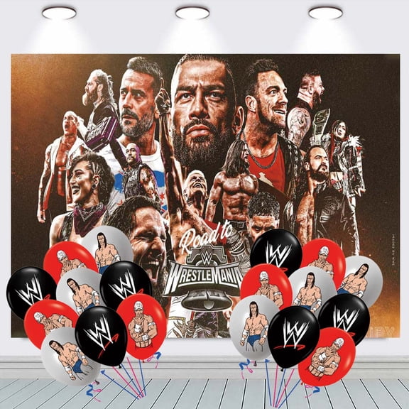 Wrestling Backdrop Banner Balloons Party Decorations Supplies Taspestry Wall Decor Background Poster