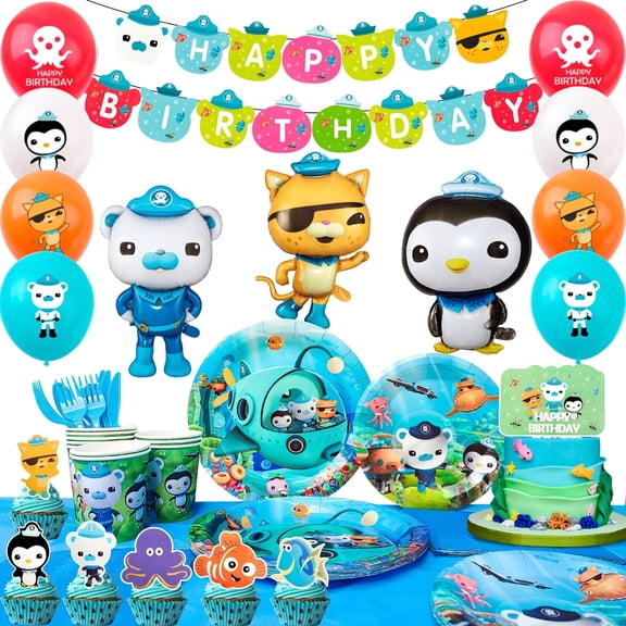 Octonauts Birthday Decorations, 114 Pieces Octonauts Party Supplies Party Tableware Set - Octonauts Birthday Party Plates Tablecloths Cake Decorations Banners and Other Birthday Party Supplies