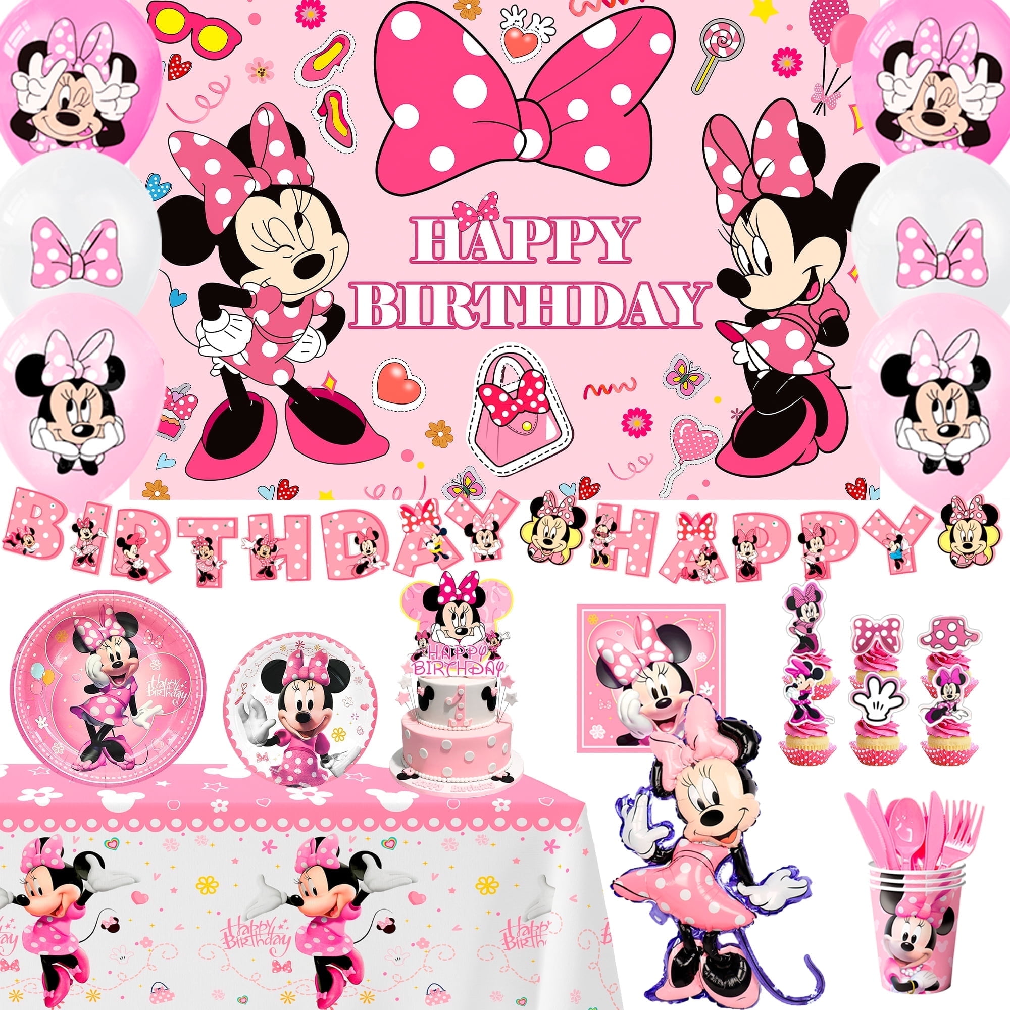 The Cartoon Birthday Decorations,113 Pcs Cartoon Party Decorations&Tableware Set- The Cartoon Birthday Banner Balloons Cake Topper Plates Cups Tablecloth etc Cartoon Party Supplies