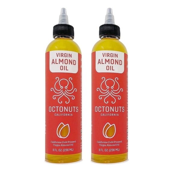 Octonuts Cold Pressed Almond Oil, 8 ounce, Made with California Almonds, Plant-based, Keto, Paleo Friendly, Vegan, Gluten Free, (Almond 2-Pack)