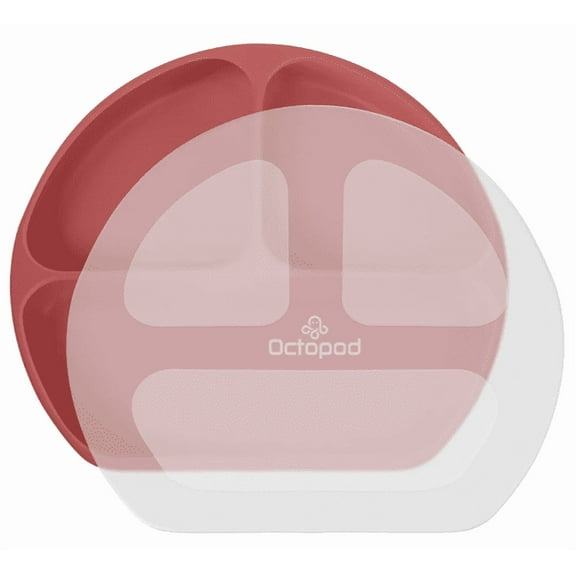 Octopod Silicone Suction Triangle Plate with Lid for Babies and Toddlers  BPA-Free, Divided Non-Slip Plate with Secure Cover  Microwave & Dishwasher Safe, Baby-Led Weaning Friendly (Terra Cotta)