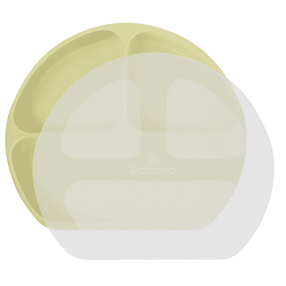 Octopod Silicone Suction Triangle Plate with Lid for Babies and Toddlers  BPA-Free, Divided Non-Slip Plate with Secure Cover  Microwave & Dishwasher Safe, Baby-Led Weaning Friendly (Pastel Yellow)