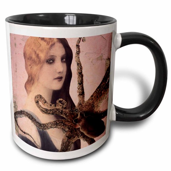 3drose, Octopui My Time Digital Collage, 11oz Two-tone Black Mug