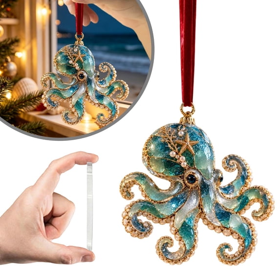 Octopus 2D Acrylic Christmas Ornaments, Flat Sea Animal Hanging Decoration for Christmas Tree Holiday Home Decor, Festive Xmas Tree Ornament Keepsake Gift for Family Friends 1pc