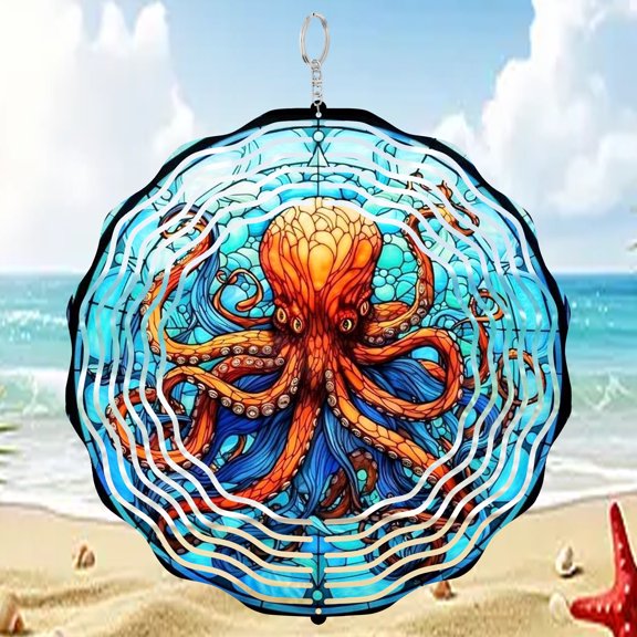 Octopus 3D Wind Spinner Ocean Sea Life Kinetic Yard Art Hanging Beach Decor