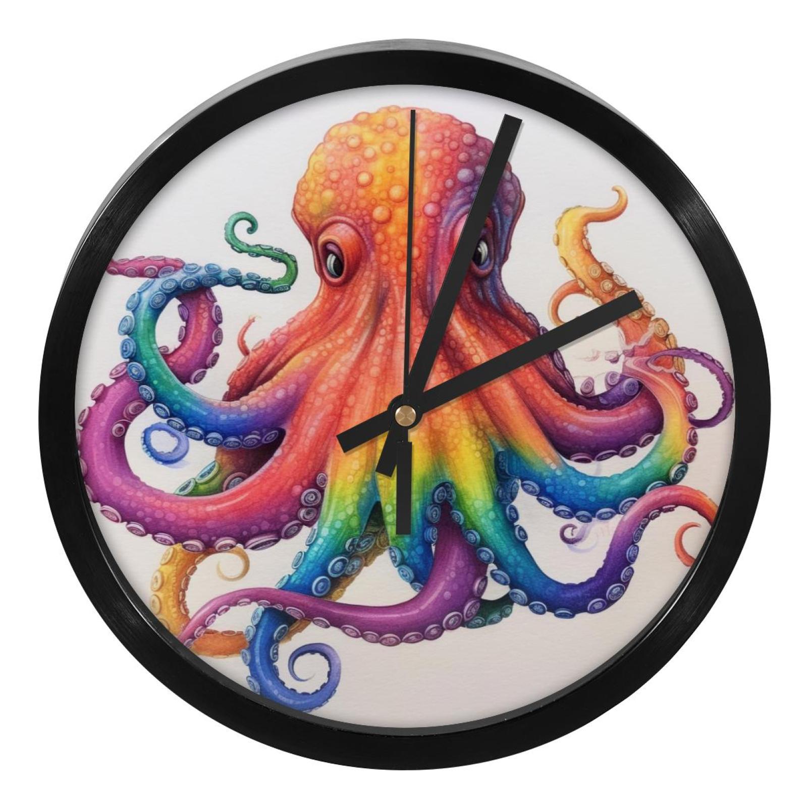 Octopus 9.8-Inch Round Wall Clock, Silent Non-Ticking Digital Clock ...