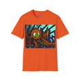 thumbnail image 1 of Octopus 9 tentacles, hand drawn art, skate & surf wear on a Unisex T Shirt., 1 of 4