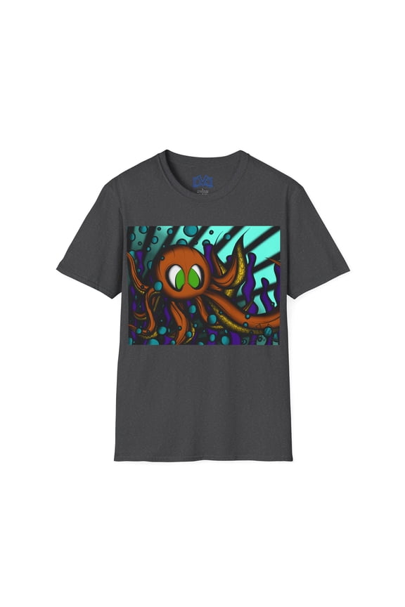 Octopus 9 tentacles, hand drawn art, skate & surf wear on a Unisex T Shirt.