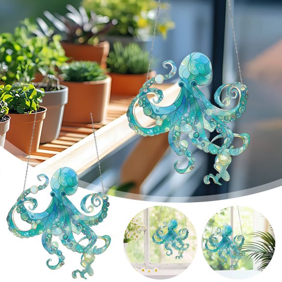 Octopus Acrylic Ornament, Exquisite Octopus Acrylic Flat Animal Hanging Decor, Cute Home Wall Hanging Pendant, Lovely Charm for Home Living Room and Window Decor