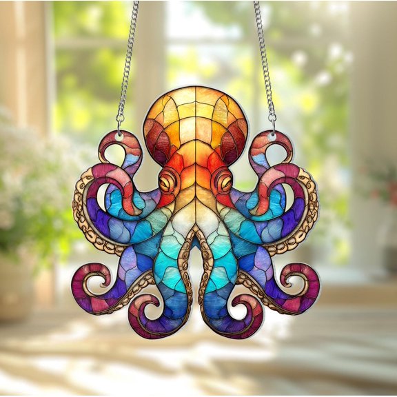Octopus Acrylic Suncatcher Purple Window Wall Hanging Ornament Sea Creature Hanging Sign Gift