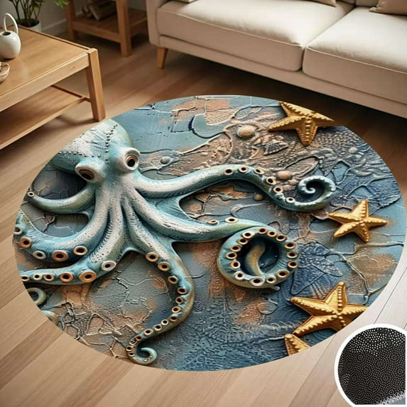 Octopus And Starfish Art Painting Round Carpet Living Room Bedroom Home Decoration Coffee Table Mat Lounge Rug Chair Mats