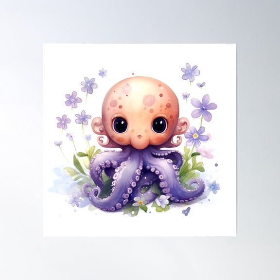 Octopus Animal Clipart, Arctic Sea Animal, Sea Fauna Art, Polar Mammal, Sea Wildlife, Arctic Species, Wild Beast Poster Wall Art, Modern Wall Decor For Living Room Bedroom, 17x17 UNFRAMED
