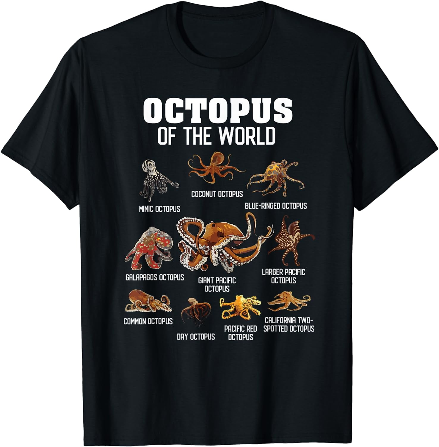 Octopus Animals of the World Sea Animal Ocean Octopus Lover T-Shirt ...