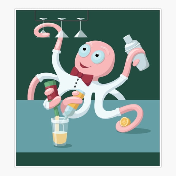 Octopus Bartender Cocktail Bar Animal Sticker