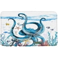 thumbnail image 1 of Octopus Bath Mat Blue Kraken Tentacle Coral Seaweed Cool Sea Ocean Animal Nautical Underwater Marine Life Tropical Fish Floor Mat Non-Slip Bath Rugs for Bathroom Kitchen, 1 of 5