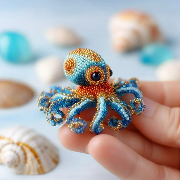 Octopus Bead Embroidery Kit, 3D Animals DIY Beadwork Craft Kit for Beginners Adults, Beaded Ornament Art Supplies & Gift, Handmade Gifts, Starter Embroidery Set for Craft Lovers