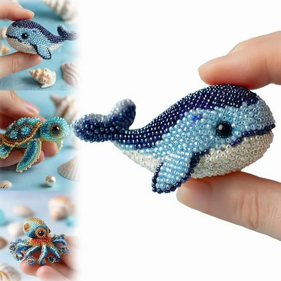Octopus Bead Embroidery Kit, 3D Ocean Animals DIY Beadwork Craft Kit for Beginners Adults, Beaded Ornament Art Supplies & Gift, Handmade Gifts, Starter Embroidery Set for Craft Lovers (Whale)