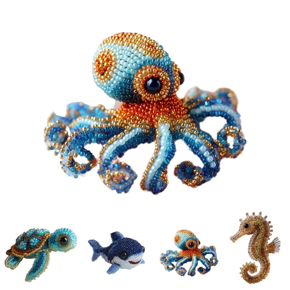 Octopus Bead Embroidery Kit, 3D Animals DIY Beadwork Craft Kit for Beginners, Sea Creature Beaded Embroidery Kits, Embroidery Set for Craft Lovers ,Octopus