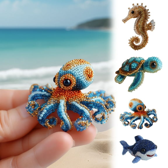 Octopus Bead Embroidery Kit, Beginner-Friendly Sea Creature Beaded Embroidery Kits, 3D Animals Beadwork Craft DIY Kit with Full-Color Instruction Sheet, for Craft Lover -Octopus