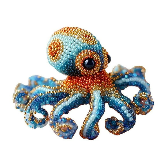 Octopus Bead Embroidery Kit, Easy DIY Underwater Creature Beaded Craft Set with Step-by-Step Guide, 3D Ocean-Themed Beadwork Kit for Beginners & Craft Enthusiasts(B)