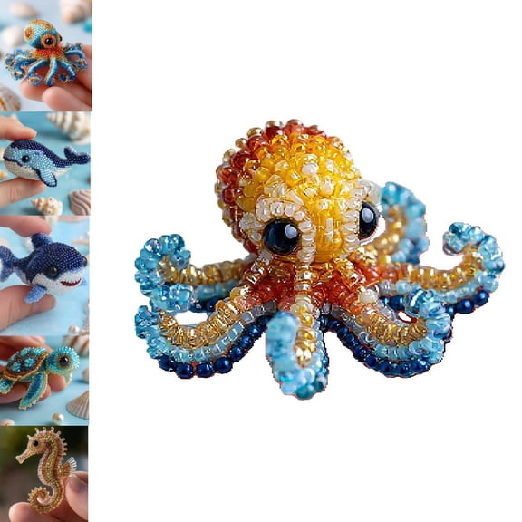 Octopus Bead Embroidery Kit, Easy DIY Underwater Creature Beaded Craft Set with Step-by-Step Guide, 3D Ocean-Themed Beadwork Kit for Beginners & Craft Enthusiasts(A)
