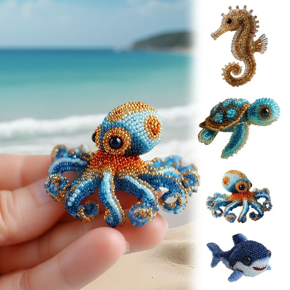 Octopus Bead Embroidery Kit, Sea Creature Beaded Embroidery Kits for Adults, Beginner-Friendly 3D Marine Animals Beadwork Craft DIY Kit for Craft Lovers Home DIY Lovers