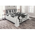 thumbnail image 1 of Octopus Bedspread, Octopus Character with Curling Tentacles Swimming Underwater Wildlife, Decorative Quilted 3 Piece Coverlet Set with 2 Pillow Shams, Queen Size, Charcoal Grey, by Ambesonne, 1 of 4
