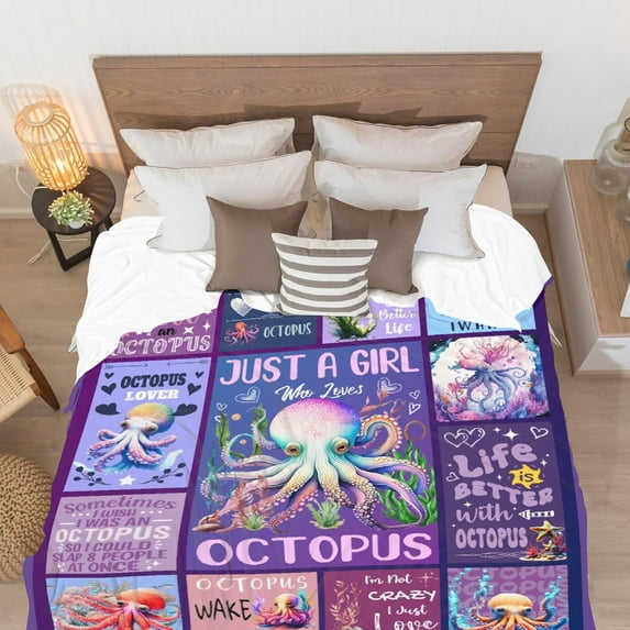 Octopus Blanket Gifts for Women Mom Girls Just A Girl Who Loves Octopus Throw Blanket Gifts for Kids Adults Warm Soft Octopus Blankets for Sofa Bed Camping Decor (80" L X 60" W)