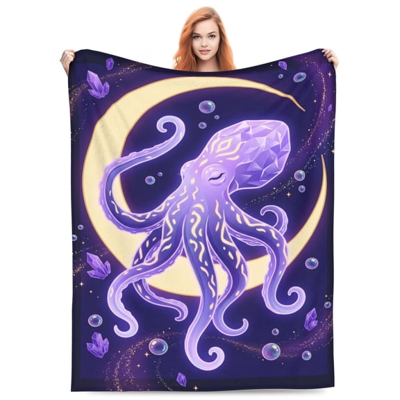 Octopus Blanket, Soft Flannel Blanket with Ocean Design, Cozy All Season Couch Sofa Throw 50x40