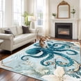thumbnail image 1 of Octopus Blue Area Rug 5x8 FT, Non Slip Bedroom Throw Carpet, Coastal Starfish Nautical Anchor Flower Washable Soft Floor Carpet Non-Shedding Rug for Living Room Nursery Dorm Office, 1 of 9