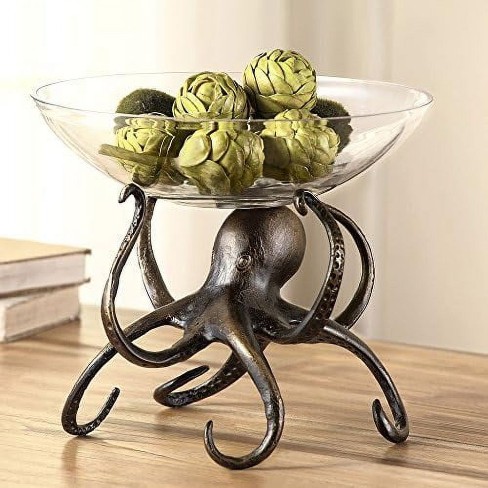Artistic Octopus Aluminum and Glass Display Bowl