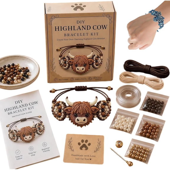 Octopus Bracelet Kit, DIY Beaded Bracelet Making Kit, 3D Beaded Animal Bracelet Craft Kit, Beginner-Friendly Beaded Bracelet Animal Making Kit, for Beginners & DIY Craft Lovers,Highland Cow