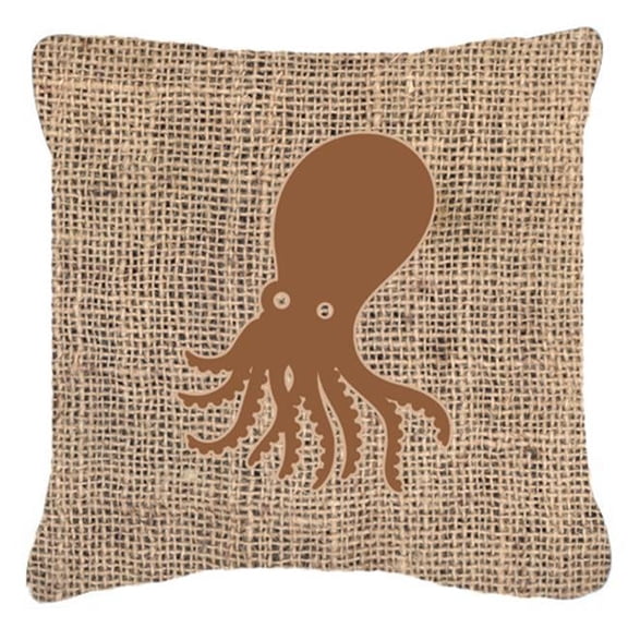 Octopus Burlap and Brown Indoor & Outdoor Decorative Fabric Pillow - 18 x 18 in.