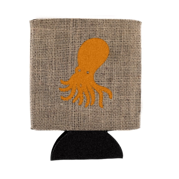 Octopus Burlap and Orange Can or Bottle Beverage Insulator Hugger