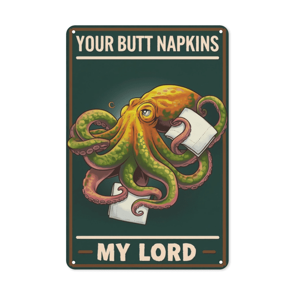 Octopus Butt Napkins metal sign Gothic Bathroom Decor Coastal Humor Art Perfect Hanging Seaside Apartment With Nautical Theme Weatherproof Coating Quirky Gift Ocean Lover 8x12 inch metal sign