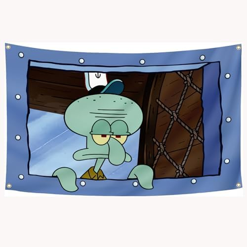 Octopus Cartoon Flag 3x5Feet Funny Meme Banner Wall Hanging Tapestries for College Dorm Room Decoration$$