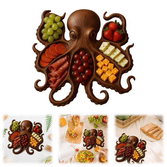 Octopus Charcuterie Board – Ocean Themed Wood Cheese & Meat Serving Platter, Kraken Design Tray for Seafood, Beach & Nautical Lovers, Unique Gift for Housewarming & Entertaining