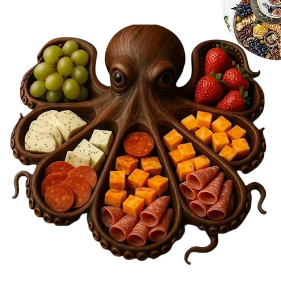 Octopus Charcuterie, Octopus Charcuterie Board, Ocean Themed Serving Board, Unique Kraken Design Wood Serving Tray for Cheese, Meats, and Fruits