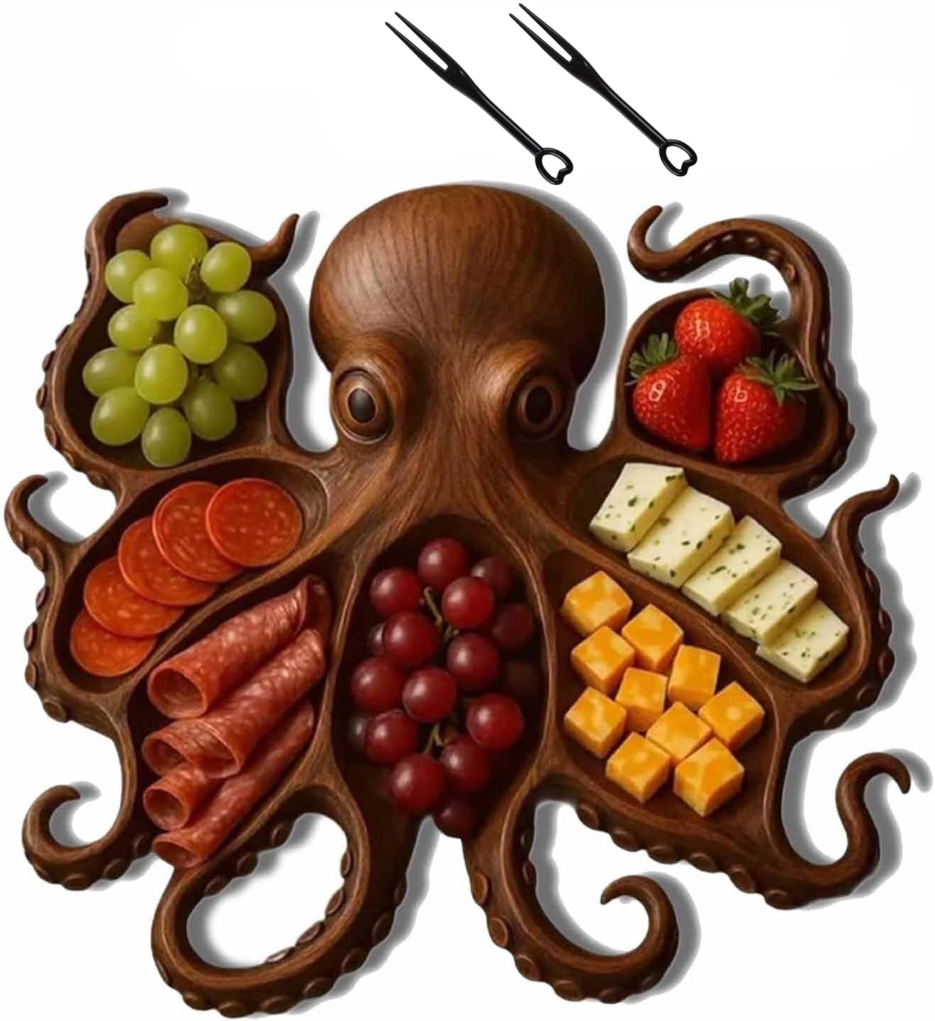 Octopus Charcuterie Platter – Gift for Seafood Lovers, Novelty Uniquel Serving Tray for Cheese, Meats & Fruit, Ocean Theme Party Octopus Bread Board, Home Kitchen Party Board Decoration(#A,12 IN)