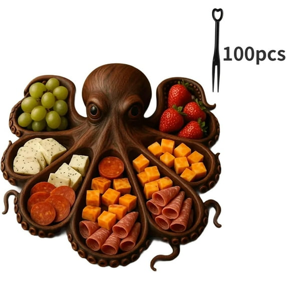 Octopus Charcuterie Platter, Nautical Serving Tray for Cheese, Meats & Fruit – Ocean Theme Party Board – Unique Gift for Seafood Lovers & Entertainers (Style-B)