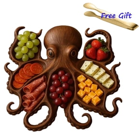Octopus Charcuterie Platter, Ocean Themed Cheese Bread Board, Nautical Serving Tray for Cheese, Unique Octopus Design Wood Serving Tray, Personalized Charcuterie Boards Gift Set for Seafood Lovers