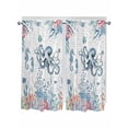 thumbnail image 1 of Octopus Coastal Bathroom Window Curtain, Beach Nautical Ocean Coral Seahorse Vintage Light Filtering Coffee Kitchen Curtains, Bedroom Living Room Curtains 2 Panel 84"x63", 1 of 6