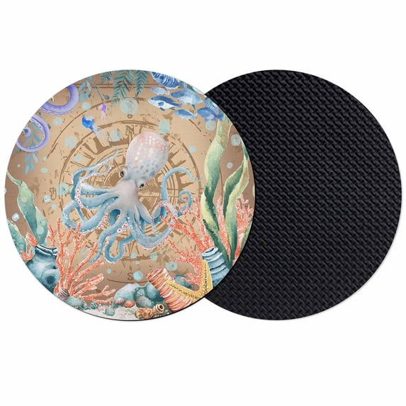 Octopus Coastal Coasters Set of 2, Absorbent Coasters for Drinks, Summer Nautical Starfish Coral Brown Anchor Coaster for Desk Coffee Table Protection, Home Decor House Warming Gifts 4"