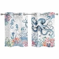 thumbnail image 1 of Octopus Coastal Kitchen Curtains Window Panels, Beach Nautical Ocean Coral Seahorse Vintage Insulated Window Treatment Curtain, Grommet Curtains for Bedroom/Living Room/Bathroom, 2 Piece 27.5"Wx39"L, 1 of 8