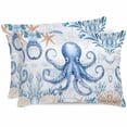 thumbnail image 1 of Octopus Coastal Pillow Cases Standard Size Set of 2, Smooth Satin Pillowcase for Hair and Skin, Summer Beach Starfish Coral Nautical Decorative Cooling Bed Pillow Covers with Zipper, 20x26 Inches, 1 of 5